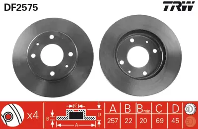 TRW DF2575 Fren Diski Ön Sonata 91>98 Havalı 257mm 5171233010