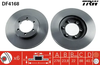 TRW DF4168 Fren Diski Ön Korando 97>05 Musso 97>05 Havalı 278mm 4144106211