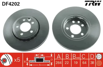 TRW DF4202 Fren Diski Ön 75 99> / Zt 01> Havalı 284mm SDB000880 SDB100940