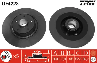 TRW DF4228 Arka Fren Aynası Duz Vel Satıs (Bjo) 2,016v Turbo / 2,2dcı / 3,0dcı / 3,5 V6 06 / 02> 8200663193