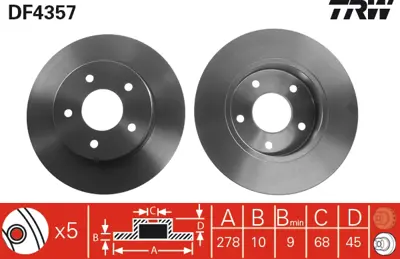 TRW DF4357 Arka Fren Aynası Almera Tıno V10 08 / 00 Prımera P11 1,6 16v 09 / 00 01 / 02 Prımera P12 1,6 / 1,8 / 432064U103