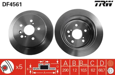 TRW DF4561 Arka Fren Aynası Avensıs Verso 2.0 Vvt/I.2.0d-4d 2001 4243144031