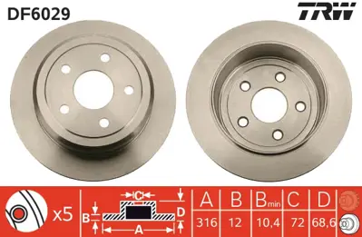 TRW DF6029 Arka Fren Dıskı Jeep Wrangler Iıı 52060147AA