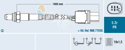 FAE 75054 Oksıjen Sensoru Lambda Sondası (5 Kutuplu 1720mm) Phaeton Touareg Beetle Eos A4 / A4q A5 A8 / A8q 08 7L906262P 95860613300