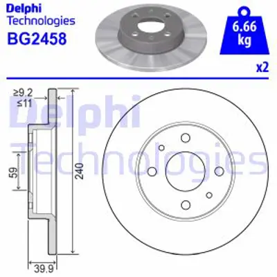 DELPHI BG2458 Fren Dıskı (Cıftlı Paket) Delıksız On/Arka  500 500c 07> Tempra Tıpo Punto Panda Marea Bravo 96> Alf 7663495 7685656 BS511125AA