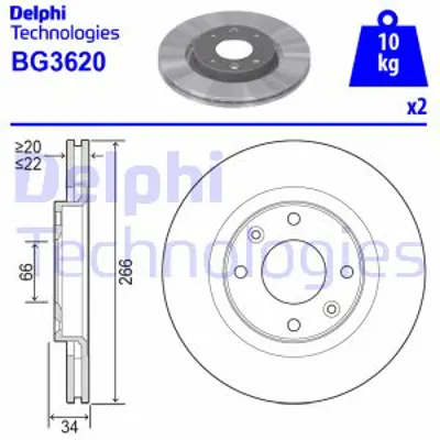 DELPHI BG3620 Fren Diski Ön (266) 301 307 Ds4 Partner Elysee 3637225 C00004246W1 E169141