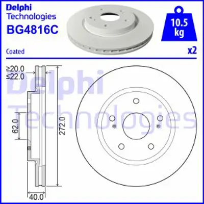 DELPHI BG4816C Fren Dıskı (Cıftlı Paket)   Boyalı Delıklı Ã–n Suzukı Swıft10/2010 > 07/2017 55311B77M00N000