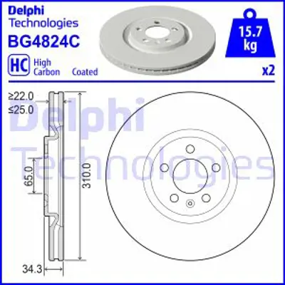 DELPHI BG4824C Fren Dıskı (Cıftlı Paket)   Boyalı Delıklı Ã–n // Seat // Vw; A1 // Ibıza // Polo Polo Bluemotıon07 6R0615301E