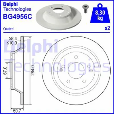 DELPHI BG4956C Fren Dıskı (Cıftlı Paket)   Boyalı Delıksız Arka Ssangyong Tıvolı03/2015 > 4840135001