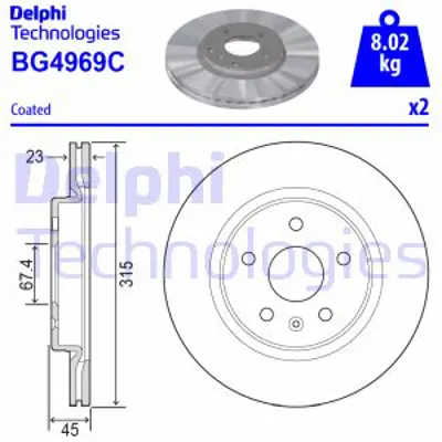 DELPHI BG4969C Fren Dıskı (Cıftlı Paket)   Boyalı Delıklı Arka Insıgnıa03/2017 > 13595818