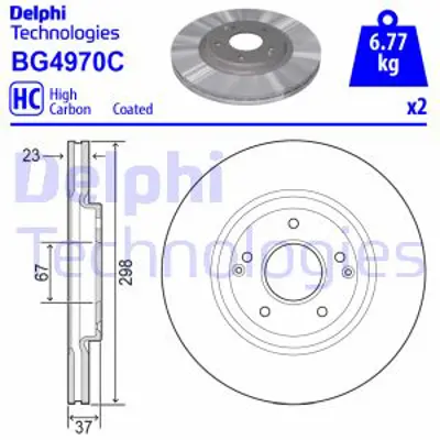 DELPHI BG4970C Fren Dıskı (Cıftlı Paket)   Boyalı Delıklı Ã–n Ssangyong Tıvolı Xlv03/2015 > 4144135001