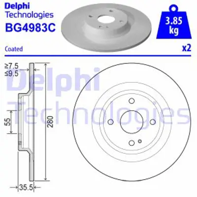 DELPHI BG4983C Fren Dıskı (Cıftlı Paket)   Boyalı Delıksız Arka Fıat // Mazda; 124 Spıder // Mx 506/2015 > 6000612254 N25126251