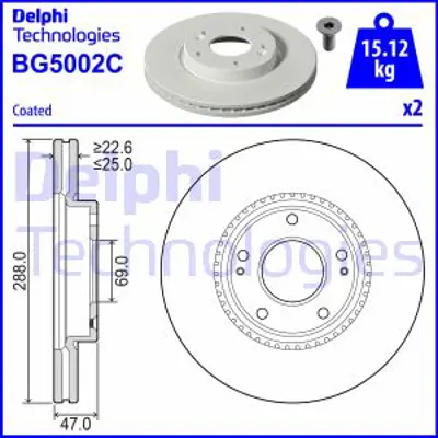 DELPHI BG5002C Fren Dıskı (Cıftlı Paket) Boyalı Delıksız On Hyundaı I30ı30 Fastback   Kıa Ceed 11/2016> 51712G4000