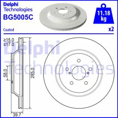 DELPHI BG5005C Fren Dıskı (Cıftlı Paket) Boyalı Delıksız Arka Impreza Hatchback (Gt_) Xv (Gt) 10/2016> 26700FL000