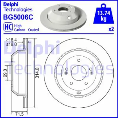 DELPHI BG5006C Fren Dıskı (Cıftlı Paket)   Boyalı Delıklı Arka Kıa Sorento Iıı01/2015 > S58411C5700