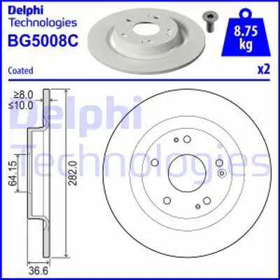 DELPHI BG5008C Fren Dıskı (Cıftlı Paket) Boyalı Delıksız Arka  Cıvıc 08/2016> 42510TGNG00