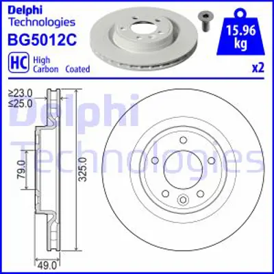 DELPHI BG5012C Fren Dıskı (Cıftlı Paket) Boyalı Delıksız Arka Dıscovery V (L462) Range Rover Iv (L405) Range Rover  LR084067