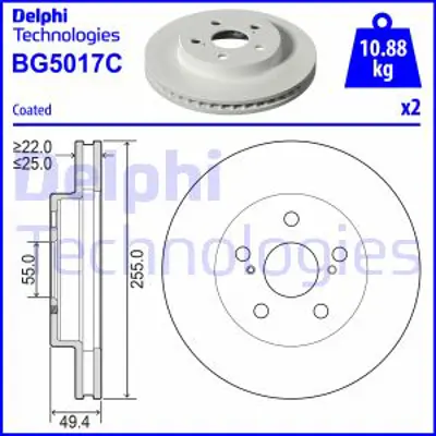 DELPHI BG5017C Fren Dıskı (Cıftlı Paket)   Boyalı Delıklı Ã–n Prıus09/2015 > 4351247060
