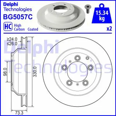 DELPHI BG5057C Fren Dıskı (Cıftlı Paket)   Boyalı Delıklı Arka Porsche Cayenne05/2017> 9Y0615601