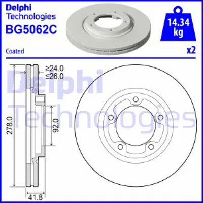 DELPHI BG5062C Fren Dıskı (Cıftlı Paket)   Boyalı Delıksız Ã–n Kıa Bongok250001/2010> 517124E000