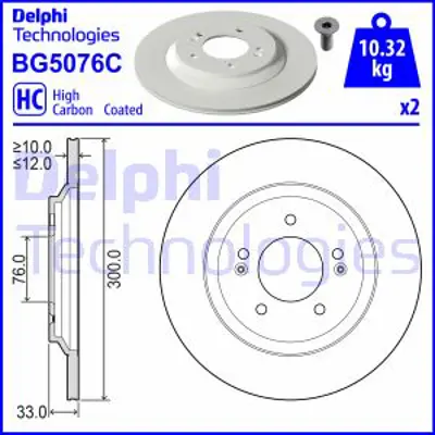 DELPHI BG5076C Fren Dıskı (Cıftlı Paket)   Boyalı Delıksız Arka I30/I30 Fastback07/2017> 58411S0300