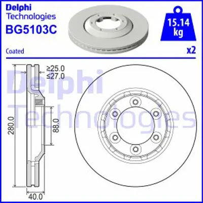 DELPHI BG5103C Fren Dıskı (Cıftlı Paket)   Boyalı Delıksız Ã–n D Max03/2017> 