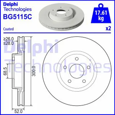DELPHI BG5115C Fren Dıskı (Cıftlı Paket) Boyalı Delıksız On  Mondeo4 S Max Galaxy 1.6 1.8 2.0 2.2 2.3 Tdcı 07> Evoq 7G911125EA