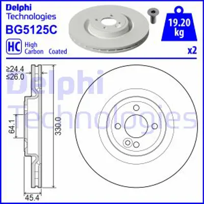 DELPHI BG5125C Fren Dıskı (Cıftlı Paket)   Boyalı Delıklı Ã–n Mını Mını Cooper11/2007 11/2013 34116858071