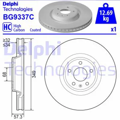 DELPHI BG9337C Fren Dıskı (Teklı Paket) Boyalı Delıksız On Q7 S4 S5  Touareg 01/2015 > 4M0615301AN 80A615301G