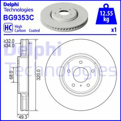 DELPHI BG9353C Fren Dıskı (Teklı Paket)   Boyalı Delıklı Ã–n Infınıtı Ex Fx G M Qx5010/2008 > 
