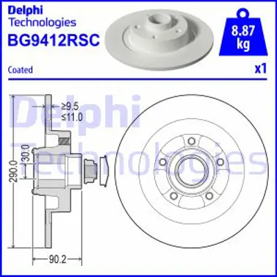 DELPHI BG9412RSC Fren Dıskı (Teklı Paket) Rulmanlı Boyalı Delıksız Arka  Espace5  02/2015 > 432027306R