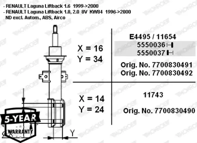 MONROE 11743 Ön Amortisör L/R Renault Laguna 1993-2001 Yağlı 7700830490