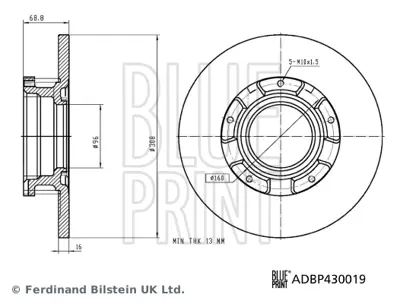 BLUE PRINT ADBP430019 Arka Fren Dısk Aynası Transıt Custom V362 2,2tdcı 13 /> Uzun Sase Abslı O,Ceker Cap: (308 X 16) 2040064