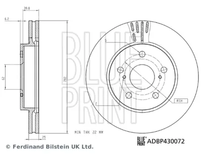 BLUE PRINT ADBP430072 Fren Dıskı On Toyota Corolla 1.6 1.8 Yarıs Cross 1.5 2019-> (282x5) 4351202390 T435120239