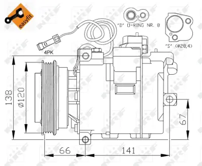 NRF 32104 Vw Passat 1.9d 01-Compressorswith Pag Compressor Oil 8D0260808