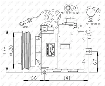 NRF 32104G Vw Passat 1.9d 01-Compressorswith Pag Compressor Oil 8D0260808