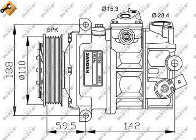 NRF 32147G Vw Golf 1.9d 04-Compressorswith Pag Compressor Oil 5N0820803E 8E0260805AS
