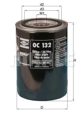 BEHR MAHLE OC 132 Yağ Filtresi Spin-On Oil Filter 15208Y9701