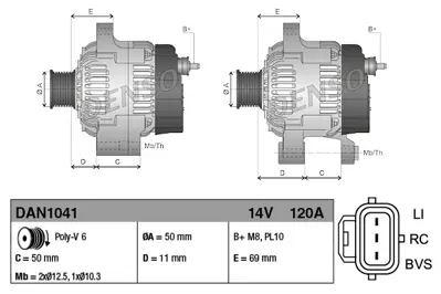 DENSO DAN1041 Alternator (120a) 12v Focus Iı 04>11 C Max 03>07 1,4 Duratech 16v / 1,6 Zetec S 16v 3M5T10300KC 8603604