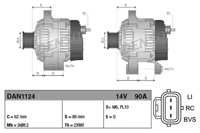 DENSO DAN1124 X Alternatör 14v 90a Focus 1.8 Dı-Tddı 99-05 Dan564-Dan505-Dan590 R98AB10300JC