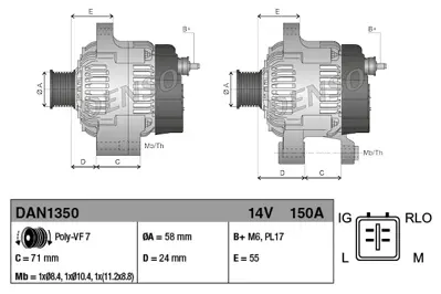 DENSO DAN1350 Alternator Sc2 14v 150a 2706026081