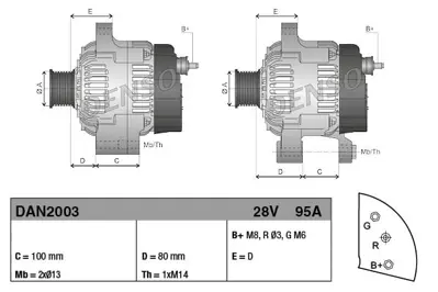 DENSO DAN2003 Alternator 28v 95a Is Makınası Caterpıllar 