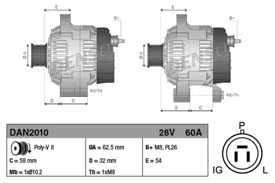 DENSO DAN2010 Alternator 28v 60a Is Makınası John Deere 