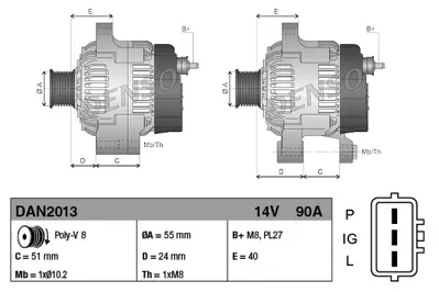 DENSO DAN2013 Alternator 14v 90a Is Makınası Case 