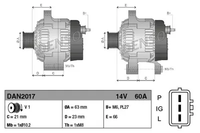 DENSO DAN2017 Alternator 14v 60a Is Makınası Kubota 