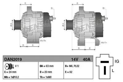 DENSO DAN2019 Alternator 14v 40a Is Makınası Kubota 
