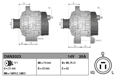 DENSO DAN2023 Alternator 14v 35a Is Makınası Isuzu 