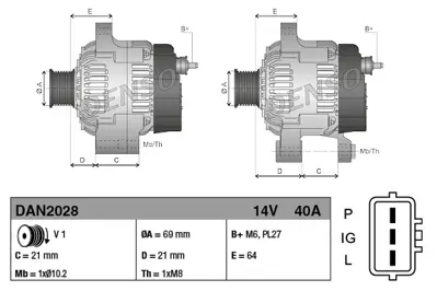 DENSO DAN2028 Alternator Dan2028 Alt F3a 14v 40a 
