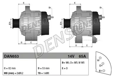 DENSO DAN653 Alternator A115 14v 65a 