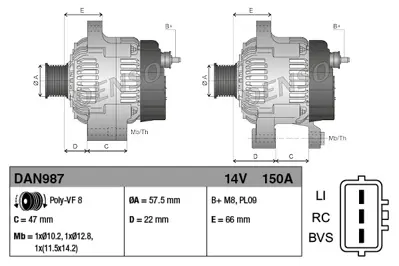 DENSO DAN987 Alternator 12v 150 A 276dt Land Rover Dıscovery 3 04>09 Range Rover Sport 05>13 YLE500400